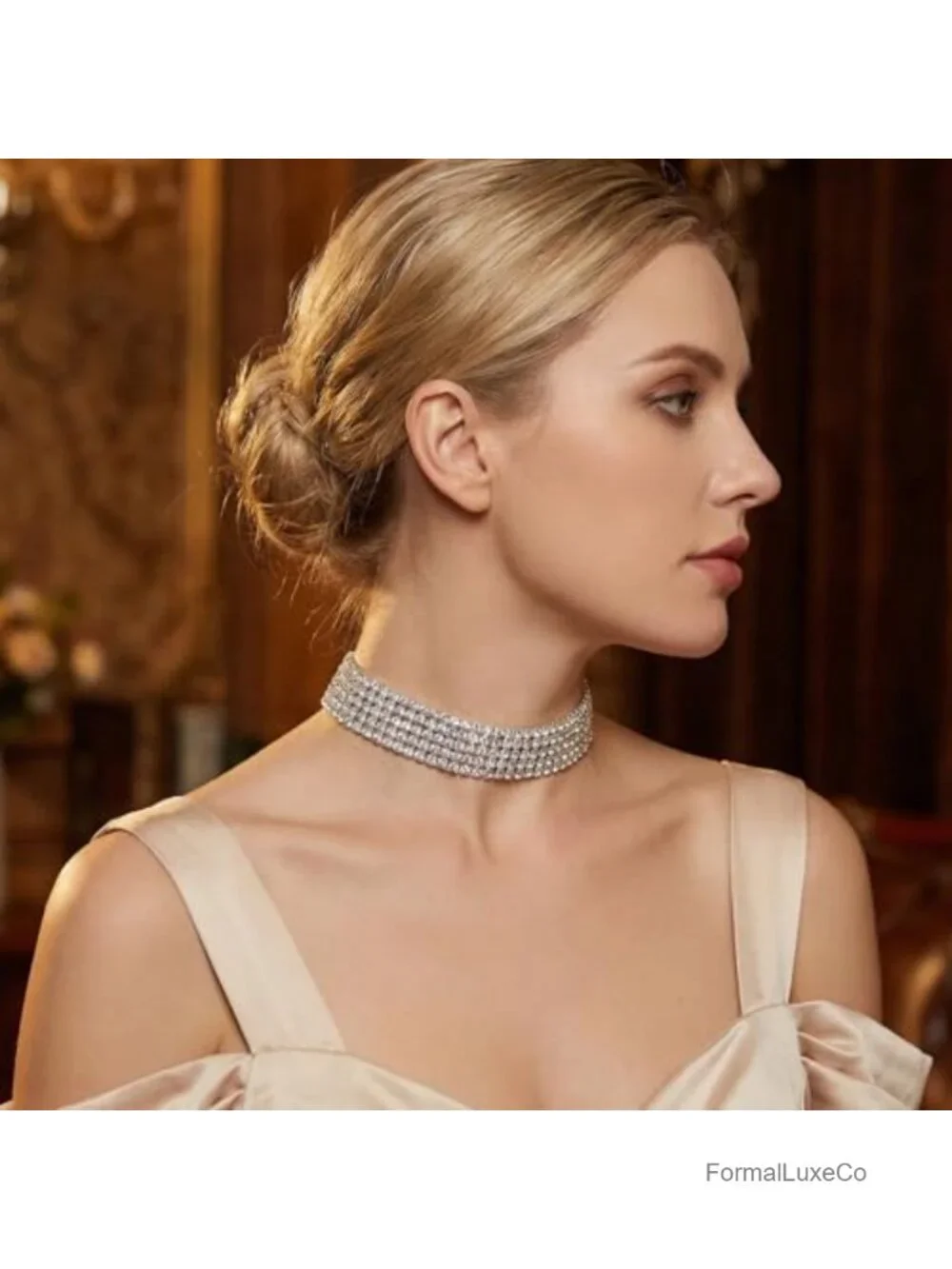 Rhinestone Choker Necklace & Earring Set, Sparkly Diamond Choker, Adjustable